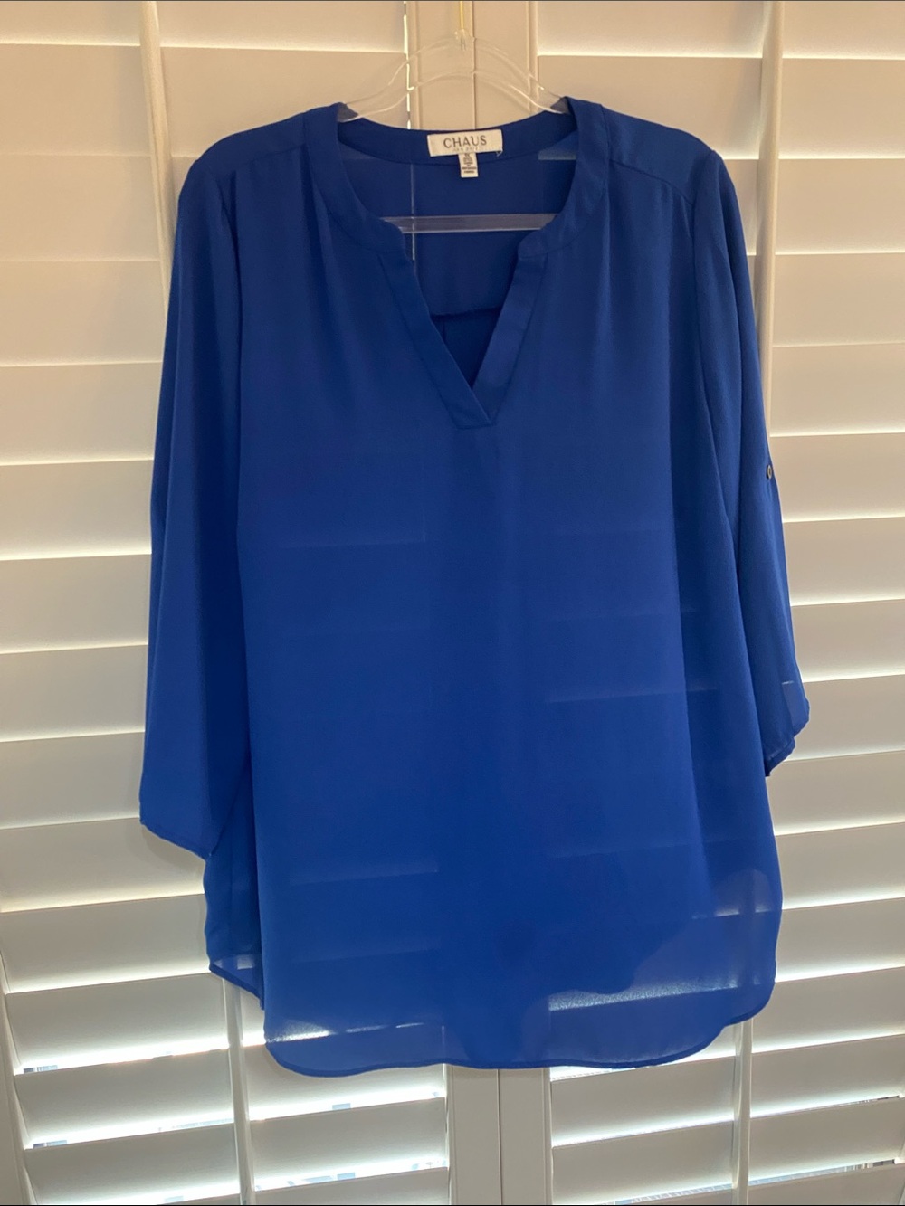 Chaus Women's Royal Blue V-Neck Blouse size 1x